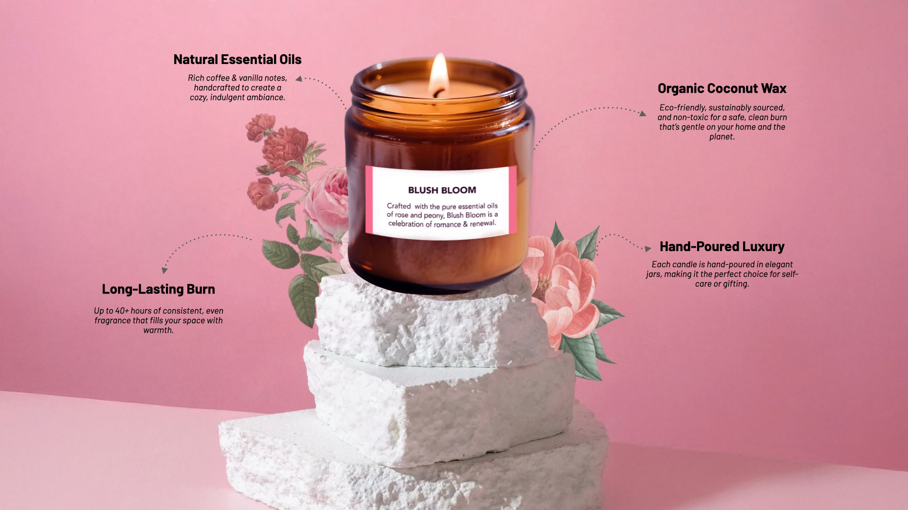 Blush Bloom Rose & Peony Candle | Hand-Poured Coconut Wax | Romantic Floral Home Fragrance