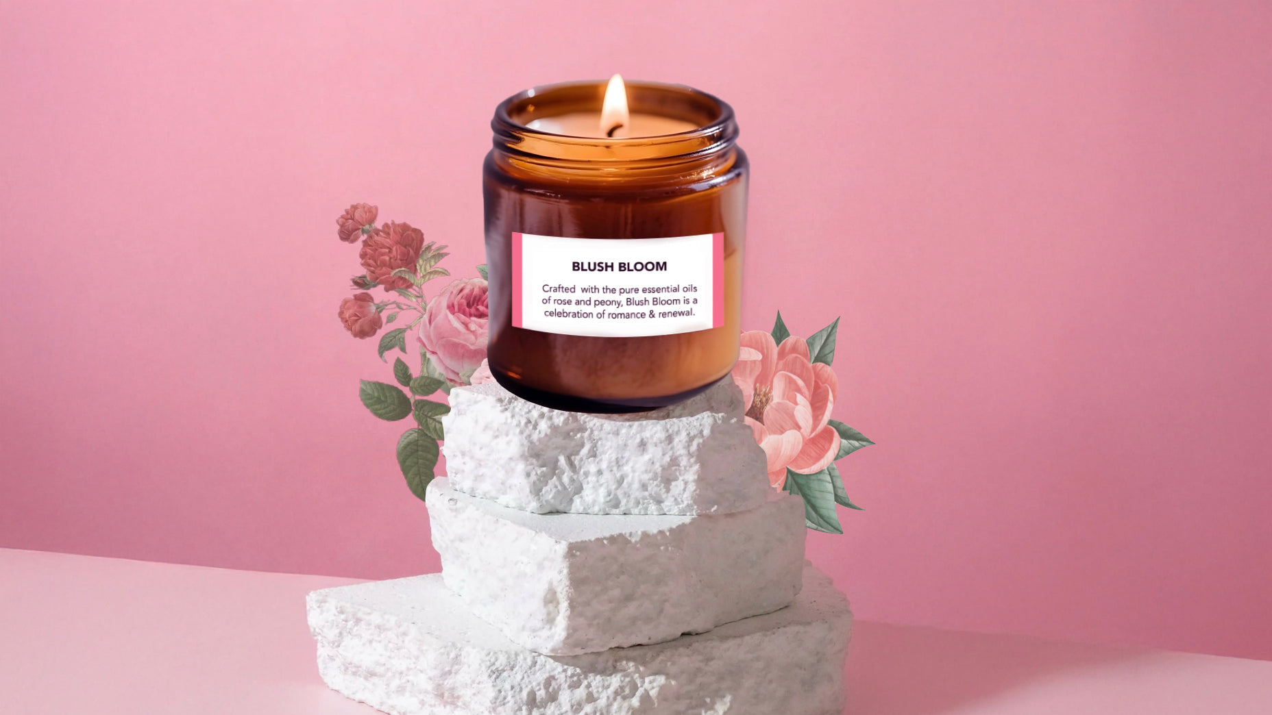 Blush Bloom Rose & Peony Candle | Hand-Poured Shea Wax | Romantic Floral Home Fragrance