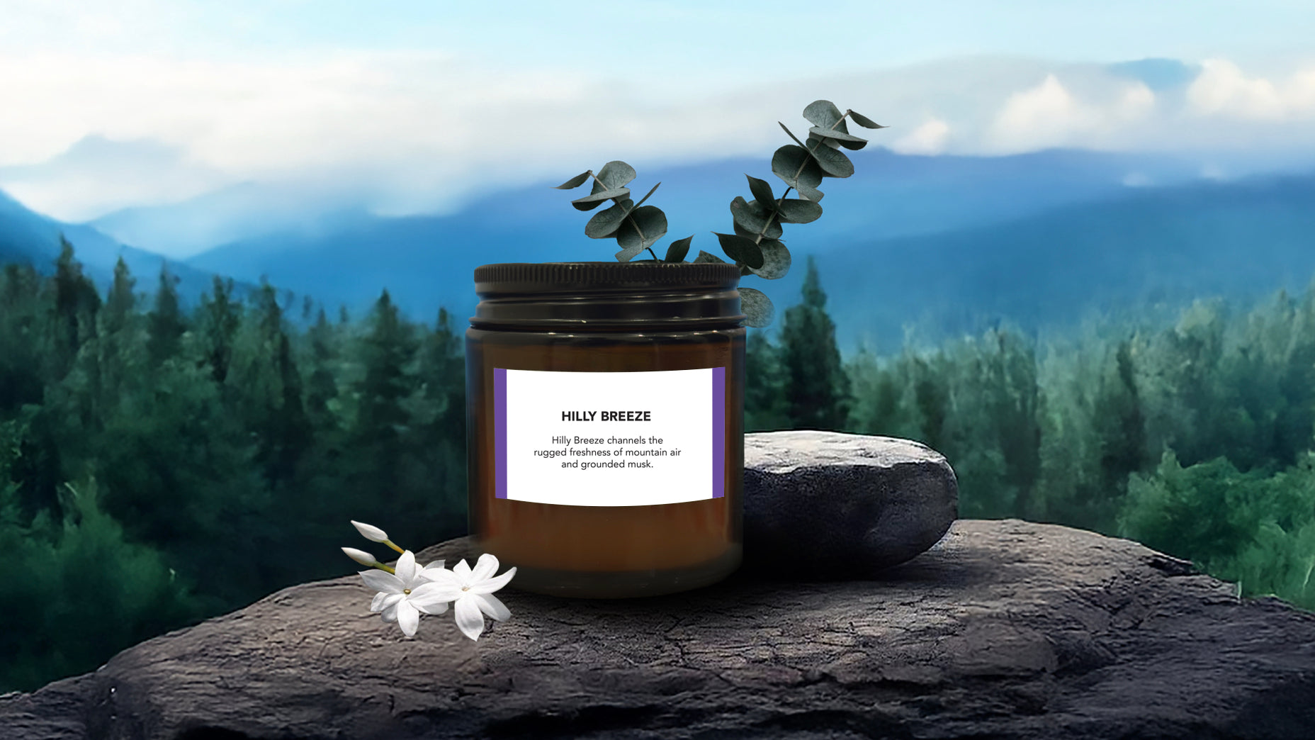 Hilly Breeze Mountain Air & Musk Candle | Hand-Poured Coconut Wax | Fresh & Invigorating Home Fragrance